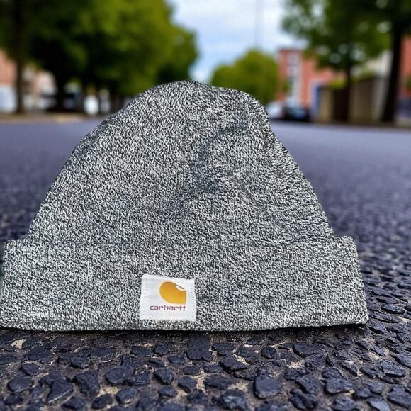 Carhartt Gray Knit Watch Cap Acrylic Cuffed Beanie Speckled Unisex Winter Hat - Picture 8 of 8